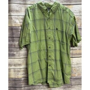 Knights Sportswear Short Sleeve Button Down Mens Plaid Shirt Green 2X Preppy